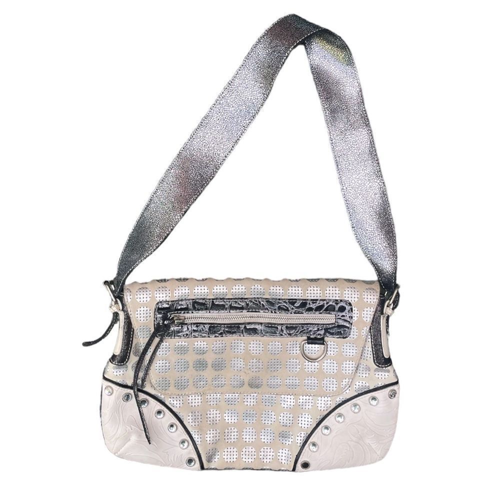 Braccialini leather shoulder handbag leather Italian silver white